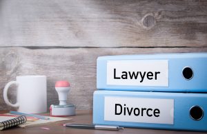 Divorce and Lawyer. Two binders on desk in the office for a divorce lawyer royal oak